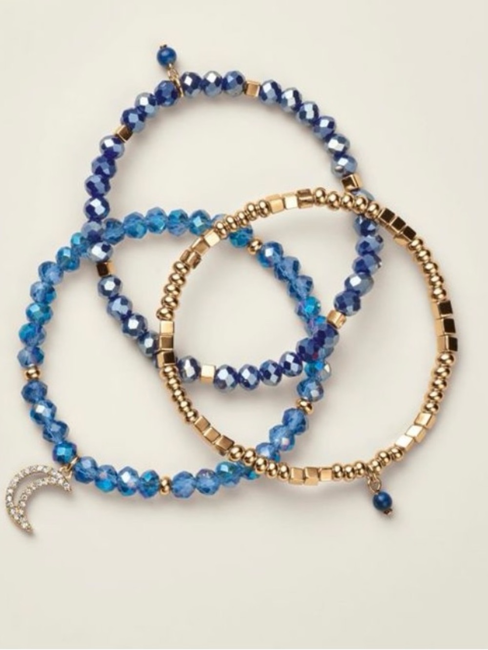 Blue Luna Moon Beaded Bracelet Set with Crescent Charm Peace and tranquility